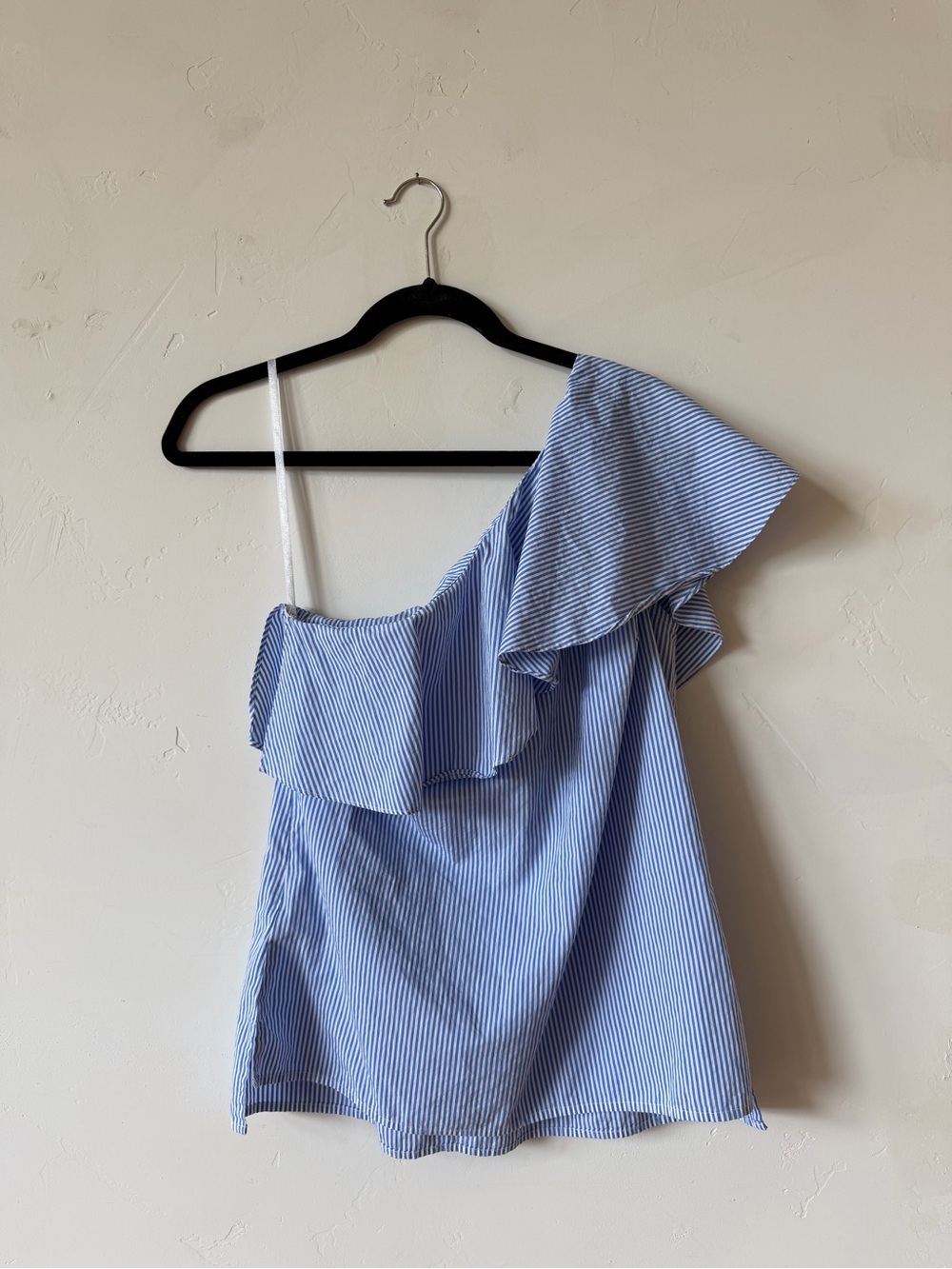 Ralph Lauren Blue & White Striped One-Shoulder Ruffle Top